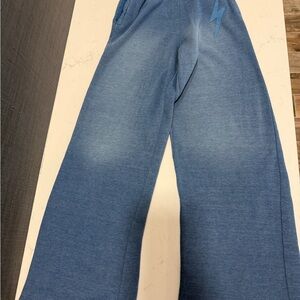 Aviator Nation Blue Wide-Leg Sweatpants with Lightning Bolt